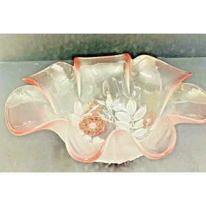 Vintage Mikasa Rosella 11" Glass Pink Floral Embos